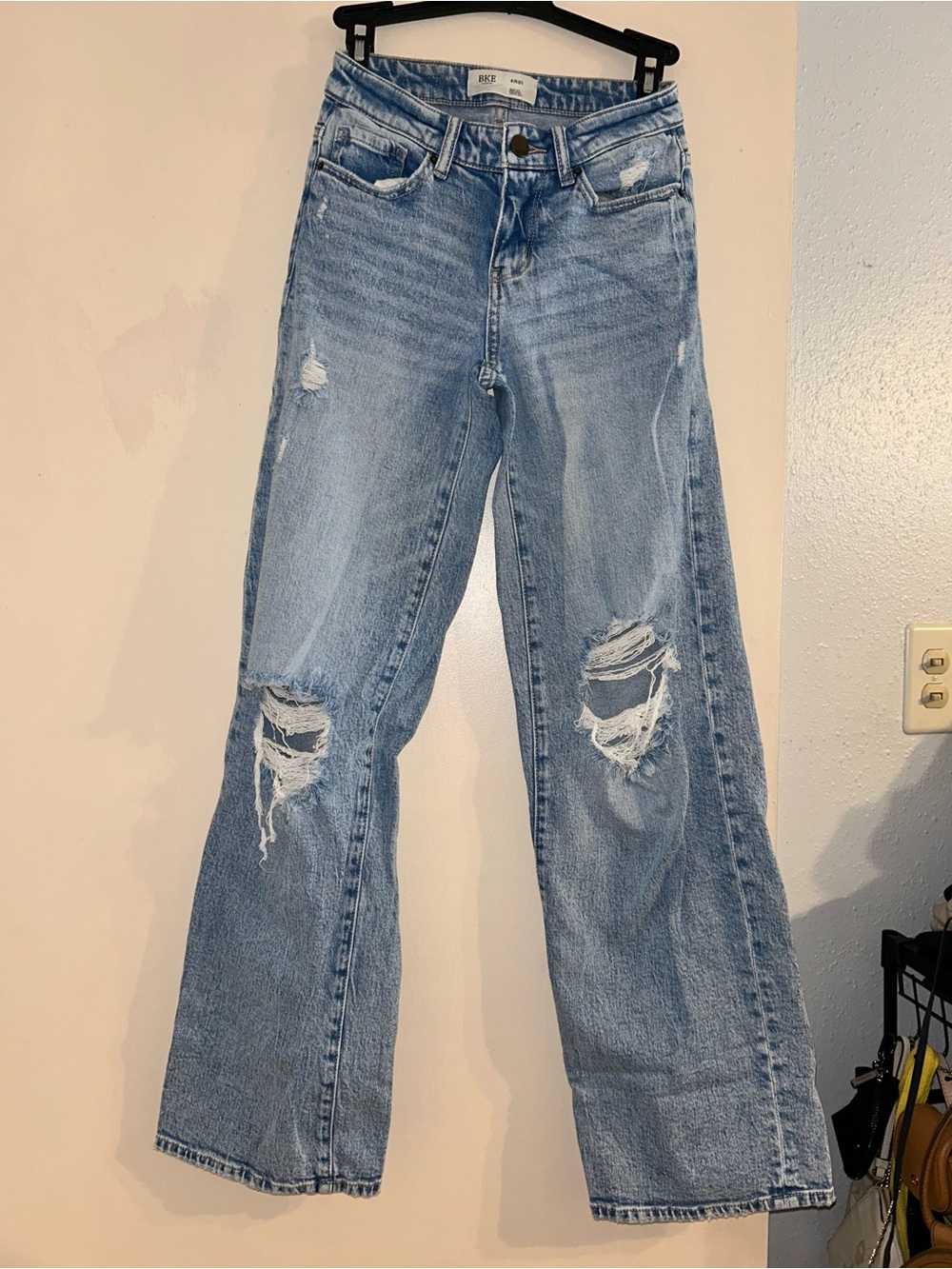 BKE Light Blue Distressed Wide-Leg Jeans
